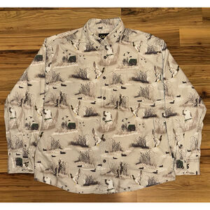 Cabelas Button Down Shirt Men’s Size XL Duck AOP Lab Dog Hunting Outdoor Nature